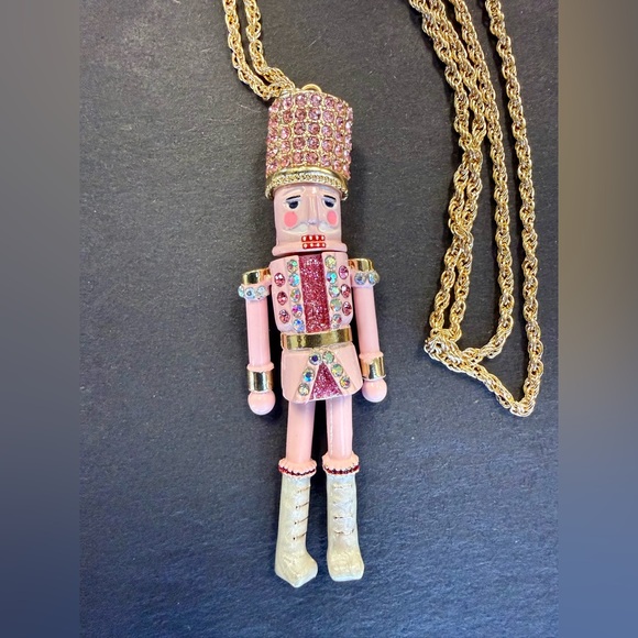 NWT Betsey Johnson Gold and Pink Nutcracker Pendant Necklace - Picture 2 of 4